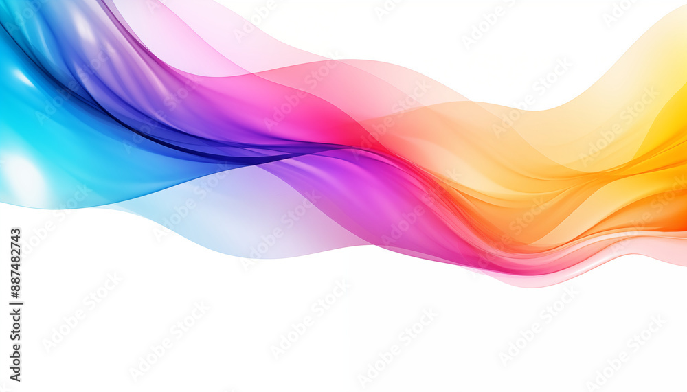 Flowing Abstract Waves In Blue, Pink, And Yellow On A White Background Flowing Abstract Waves In Blue, Pink, And Yellow On A White Background