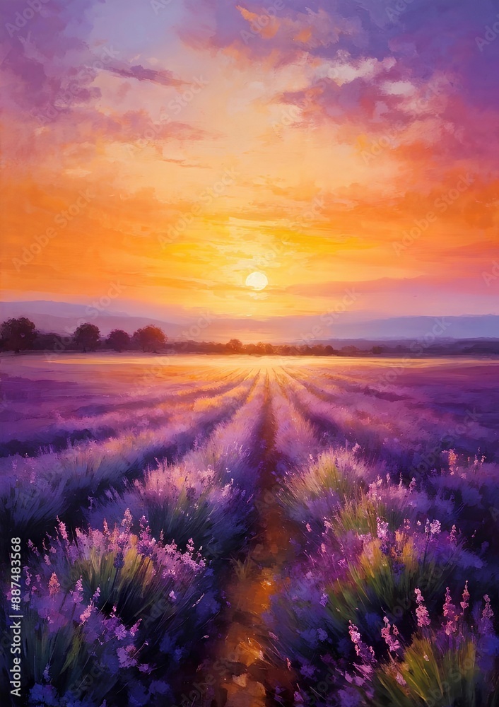 Fototapeta premium sunset lavender fields