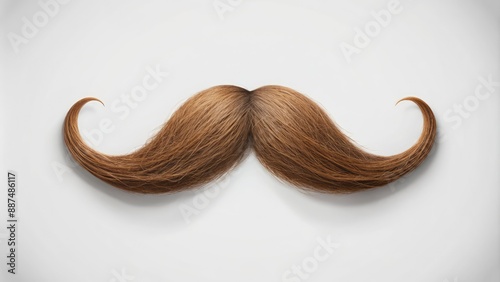 Brown handlebar hipster mustache facial hair on a white studio isolated background. Facial hair, style, and grooming in barbershop in a minimalist design. Copy paste empty place for text