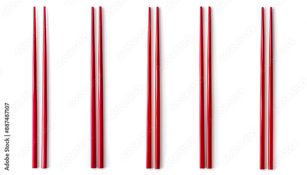 Collage with red chopsticks isolated on white