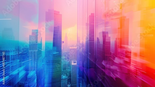 Cityscape Through Glass Windows with Vibrant Colors