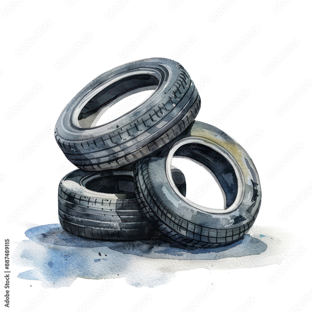 Tires watercolor illustration isolated on transparent. png file for art work, posters, posters, cards, holiday decor.
Tires watercolor illustration isolated on transparent. png file for art work, posters, posters, cards, holiday decor.