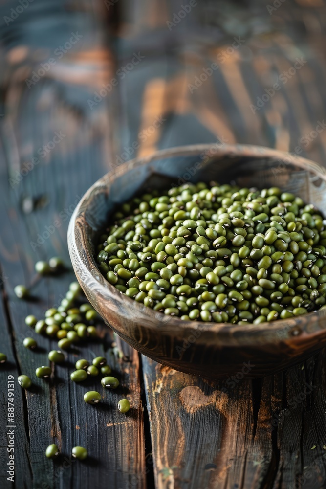Mung Beans on Kitchen Table, Fresh and Nutritious Mung Beans on Kitchen Table, Fresh and Nutritious