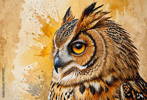 Vivid Owl Portrait with Stylized Feathers and Eyes