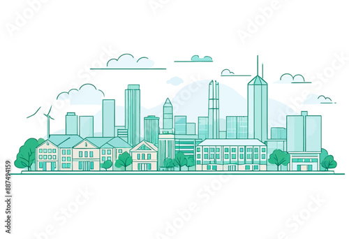 Urban Skyline with Tall Buildings and Trees