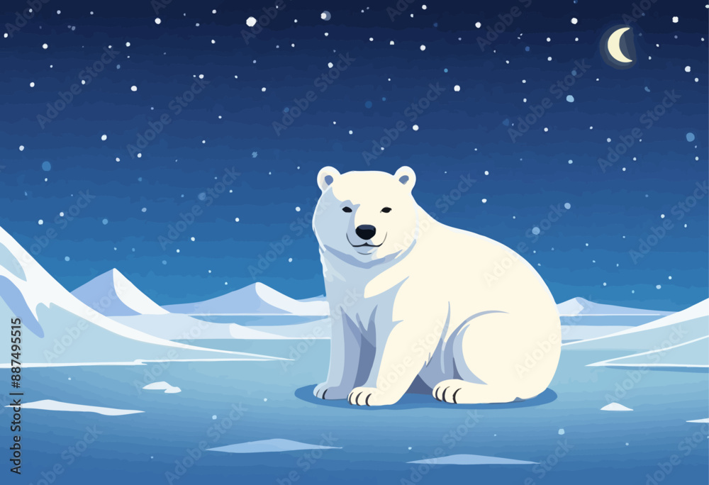 Polar Bear Sitting in Snowy Arctic Night Polar Bear Sitting in Snowy Arctic Night