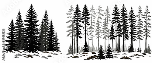 Pine Trees Silhouette: Set of Three Images Showcasing Different Scenarios