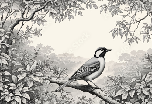 Perched Bird in Blossom Tree