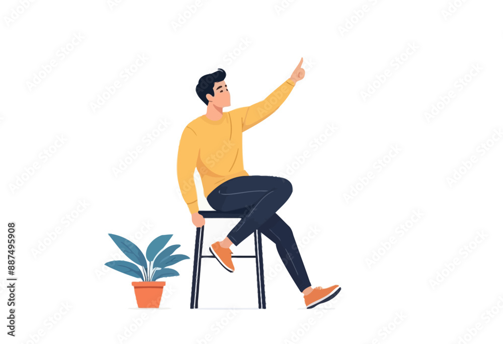 Man in Casual Clothing Pointing Upwards Man in Casual Clothing Pointing Upwards