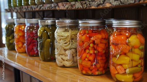 Shelves of homemade preserves and canned goods