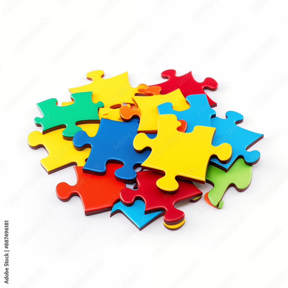 Scattered Colorful Puzzle Pieces In Various Shapes And Sizes On A White Background Scattered Colorful Puzzle Pieces In Various Shapes And Sizes On A White Background