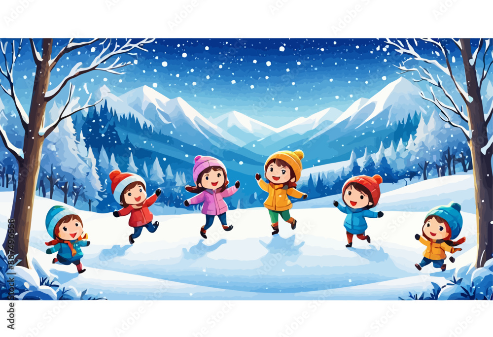 Fototapeta premium Happy Children Playing in the Snow