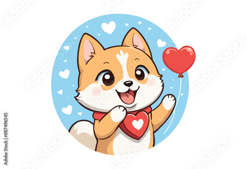Happy Dog with Heart Balloon