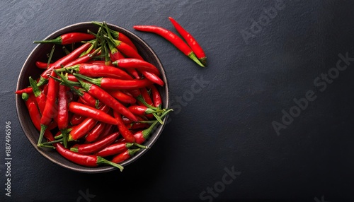 Red chili pepper in a bowl on a black background