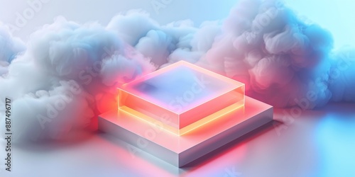 Abstract Futuristic 3D Render Minimalistic Style with Floating Geometric Shapes Isometric Design, Light Color Theme, Bright Background, and Soft Lighting