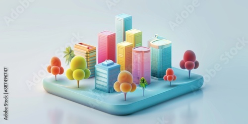 Abstract Futuristic 3D Render Minimalistic Style with Floating Geometric Shapes Isometric Design, Light Color Theme, Bright Background, and Soft Lighting