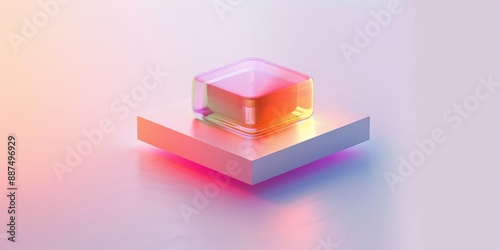 Abstract Futuristic 3D Render Minimalistic Style with Floating Geometric Shapes Isometric Design, Light Color Theme, Bright Background, and Soft Lighting