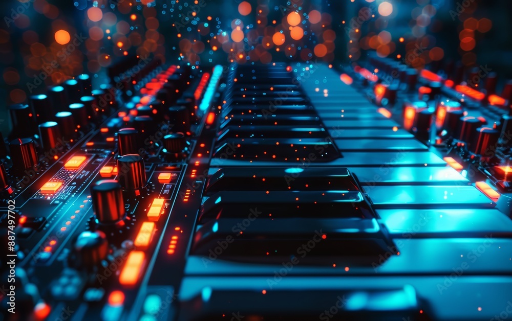 Keyboard with Glowing Lights and Buttons in Close-Up Keyboard with Glowing Lights and Buttons in Close-Up