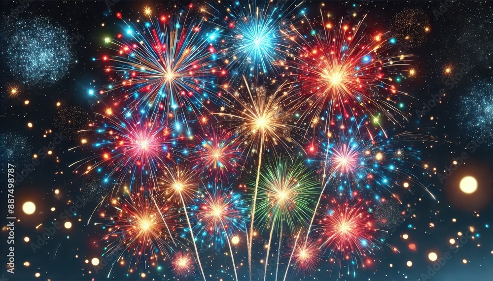 Naklejka premium Colorful Fireworks Display in Night Sky.