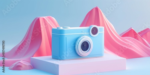 Abstract Futuristic 3D Render Minimalistic Style with Floating Geometric Shapes Isometric Design, Light Color Theme, Bright Background, and Soft Lighting