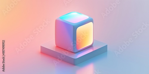 Abstract Futuristic 3D Render Minimalistic Style with Floating Geometric Shapes Isometric Design, Light Color Theme, Bright Background, and Soft Lighting