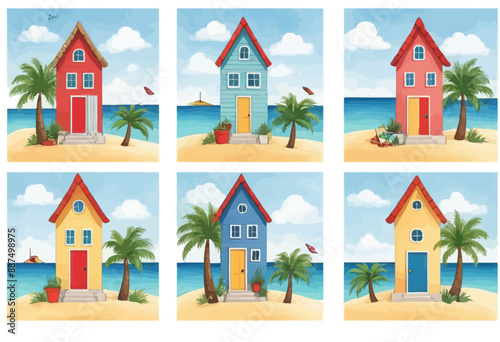Coastal Houses: A Series of Six Vibrant Beachfront Homes with Colorful Exteriors and Tropical Landscaping