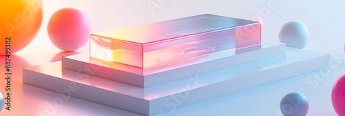 Abstract Futuristic 3D Render Minimalistic Style with Floating Geometric Shapes Isometric Design, Light Color Theme, Bright Background, and Soft Lighting