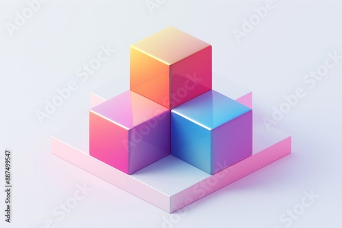 Abstract Futuristic 3D Render Minimalistic Style with Floating Geometric Shapes Isometric Design, Light Color Theme, Bright Background, and Soft Lighting