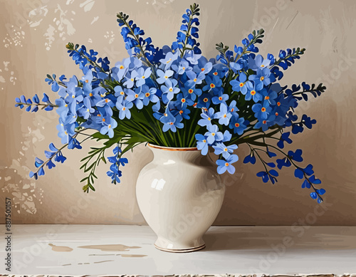 Blue Flower Bouquet in White Vase