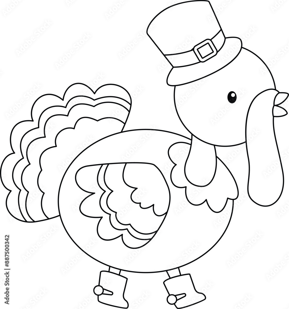 A vector of a Thanksgiving turkey in black and white coloring A vector of a Thanksgiving turkey in black and white coloring