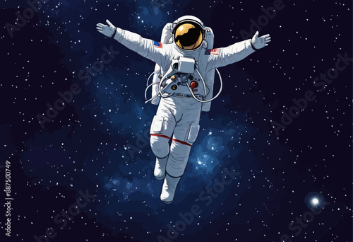 Astronaut in Space Suit Extends Arms in Triumphant Embrace of Universe