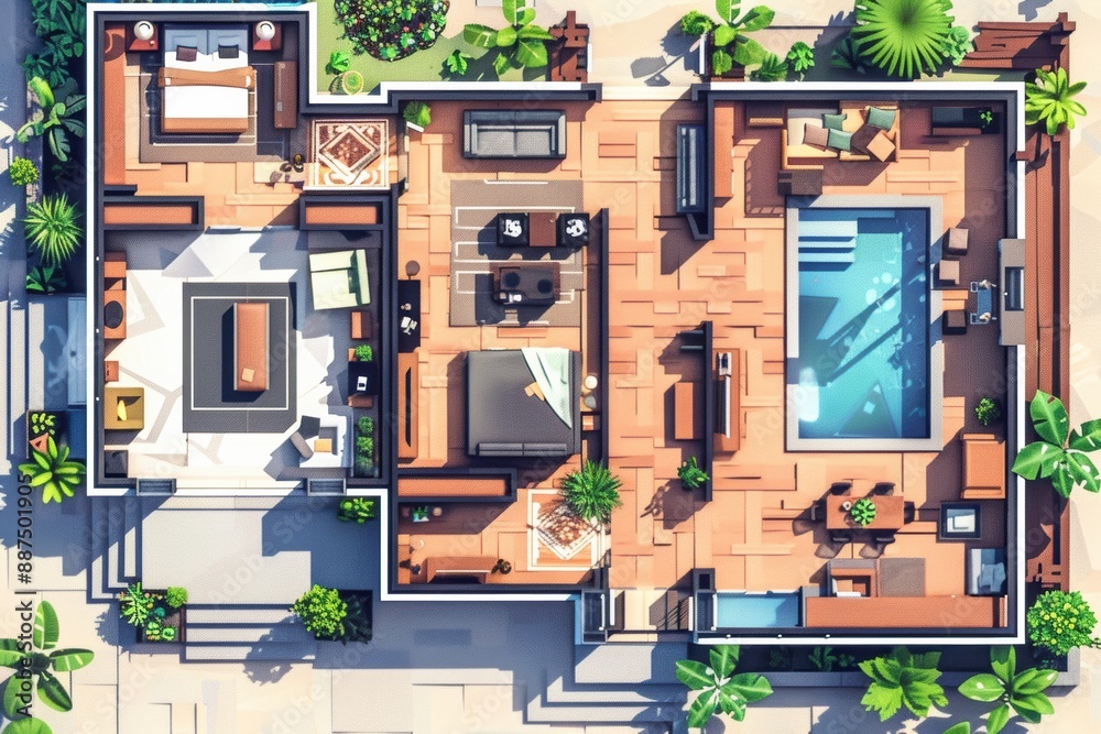 Naklejka premium Minimal vector layout top-down-view floor plan