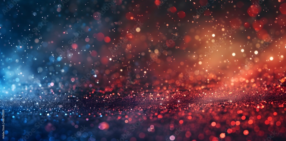 Fototapeta premium Red and blue gradient background with glitter particles, dust or sand texture