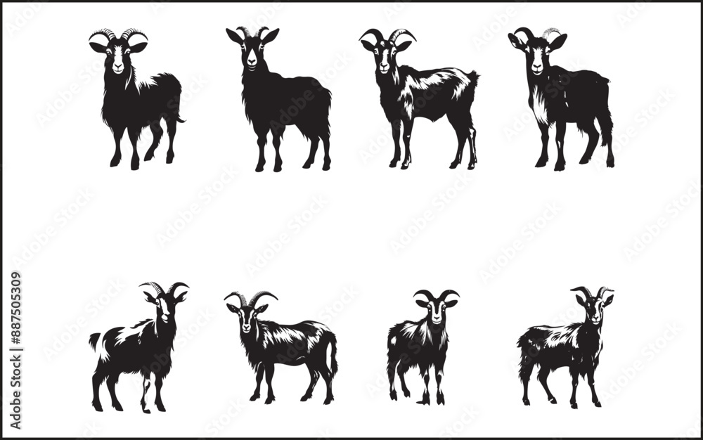 Fototapeta premium Premium Vector | Simple goat silhouette vector in isolated white background Goat silhouettes set, large pack of vector silhouette design, isolated white background
