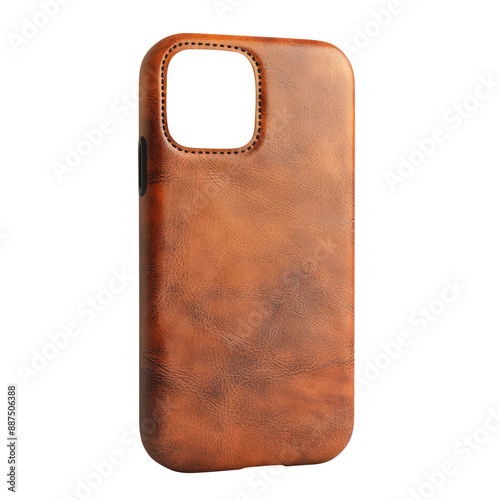 leather smart mobile phone case isolated on transparent white background, clipping path