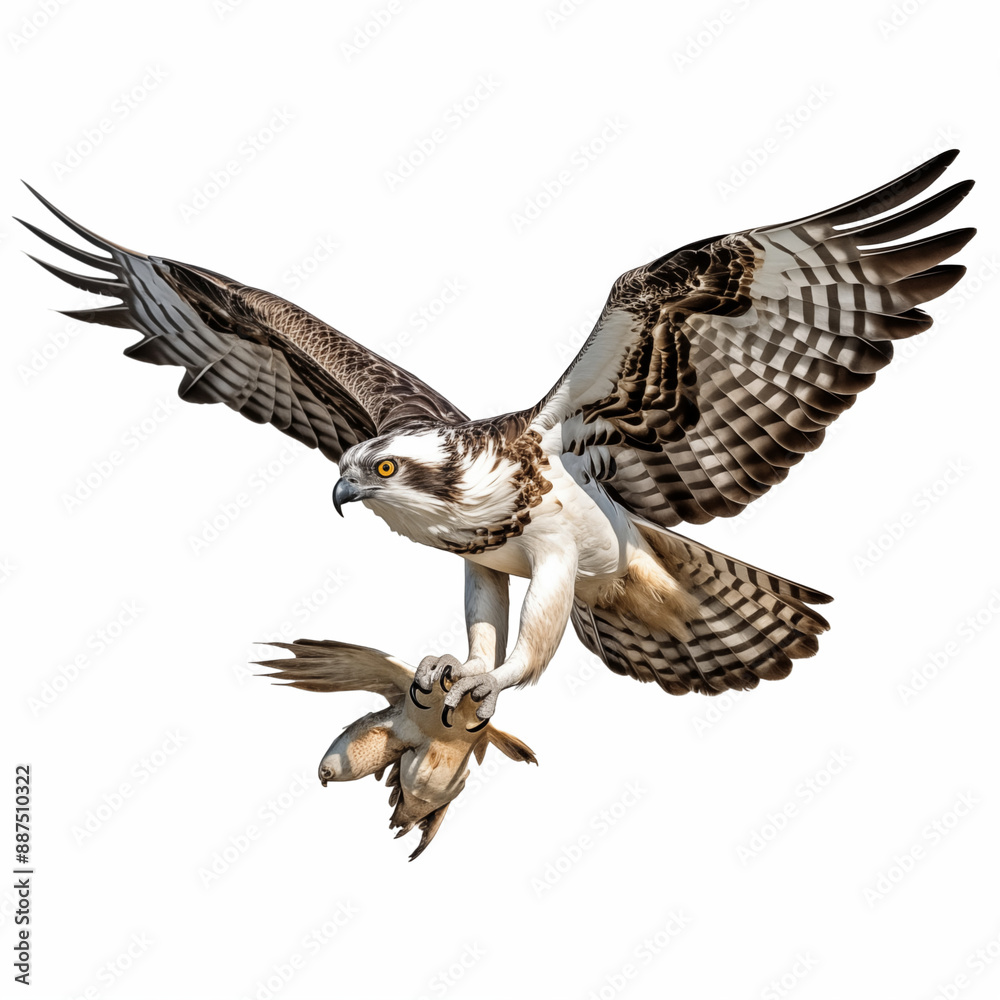Osprey In Flight With Wings Spread Wide Holding A Fish In Its Talons Osprey In Flight With Wings Spread Wide Holding A Fish In Its Talons