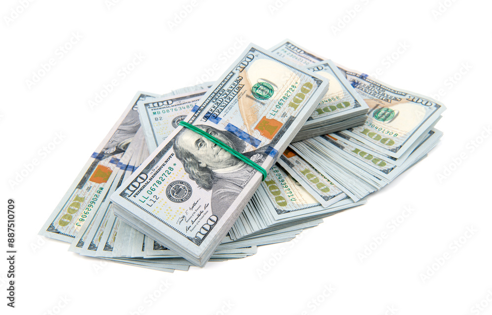 One hundred dollars banknotes isolated on white background One hundred dollars banknotes isolated on white background