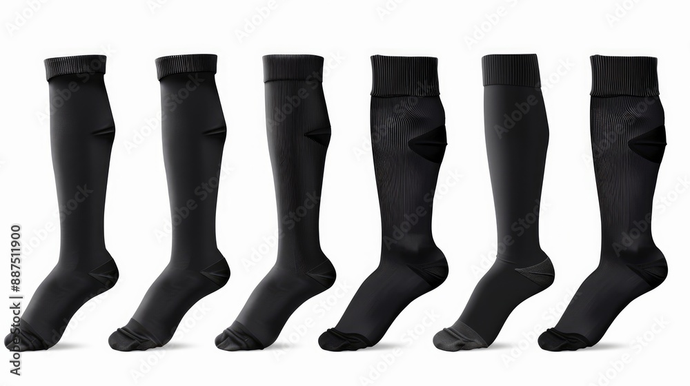 Collection of realistic black sock mockups presented as vector illustrations isolated on a white background Design templates include empty and on invisible legs varying in length for Collection of realistic black sock mockups presented as vector illustrations isolated on a white background Design templates include empty and on invisible legs varying in length for