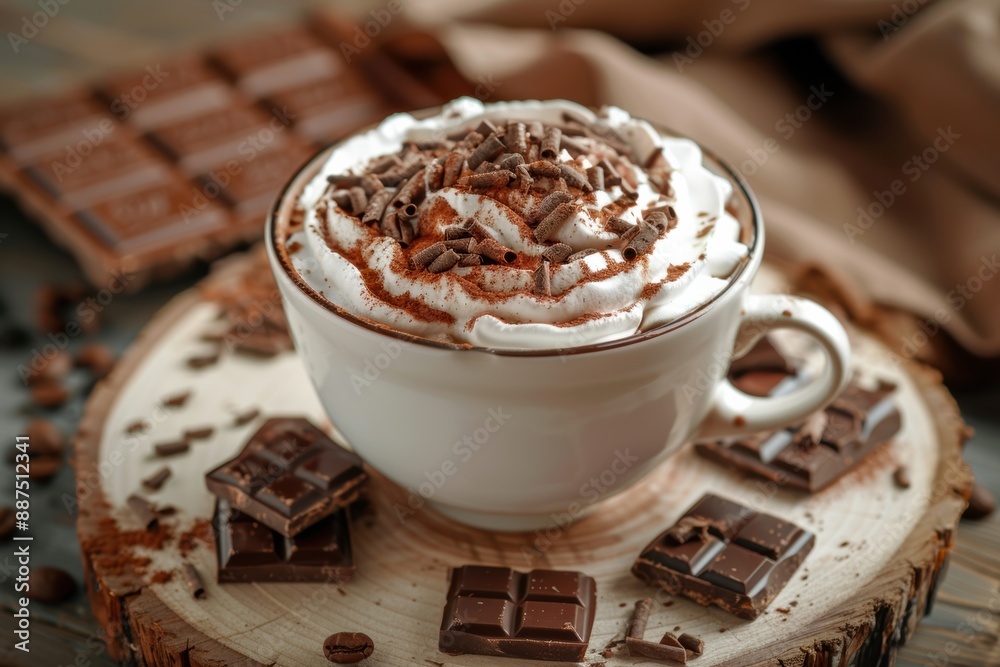 A cup of hot chocolate isolated cafe background A cup of hot chocolate isolated cafe background