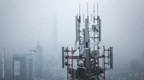 5G technology uses masts like this one to send signals for phones and TVs. These masts help connect cities and keep us communicating.