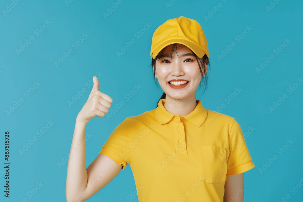 A female courier giving a thumbs-up gesture. A female courier giving a thumbs-up gesture.