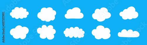 Collection with hand drawn cloud icons. Cartoon style elements. Vector illustration