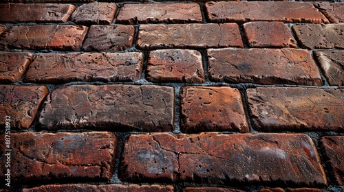 Close-up of red brick road texture, ideal for architectural and urban settings