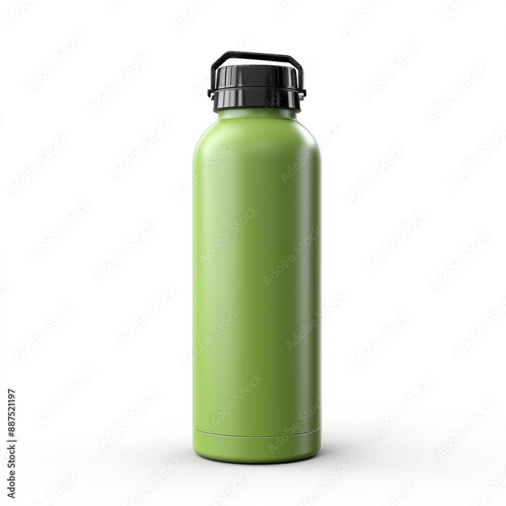 Green Insulated Water Bottle With Black Lid Isolated On White Green Insulated Water Bottle With Black Lid Isolated On White
