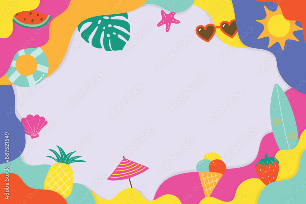 Naklejka premium Creative summer background. Concept with vacation elements. Vector illustration