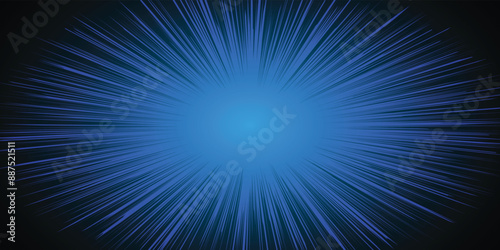 Dark Blue Radial Speed Lines Background. Classic Motion Rays Template. Light Burst. Vector Illustration