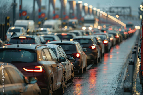 A huge queue of cars at the border. © Vovmar