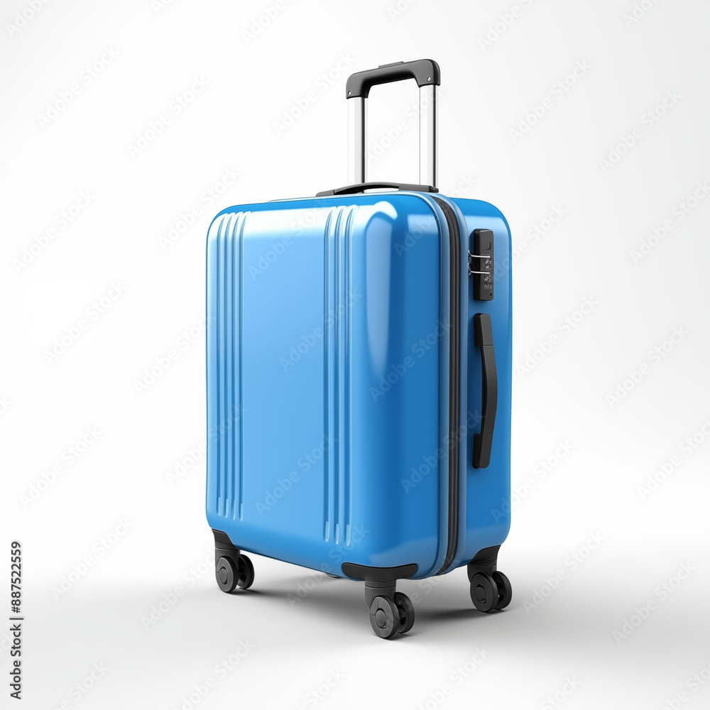 Bright Blue Hard-Shell Suitcase with Telescopic Handle and Four Spinner Wheels on White Background