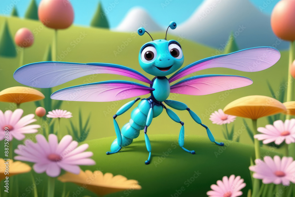 Adorable cartoon funny cute dragonfly of children-friendly cartoon animation fantasy style. Adorable cartoon funny cute dragonfly of children-friendly cartoon animation fantasy style.
