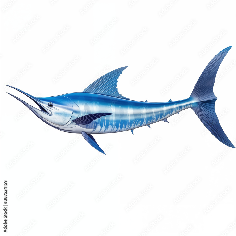 Fototapeta premium Digital Artwork Of Blue Marlin Fish With Pointed Bill On White Background